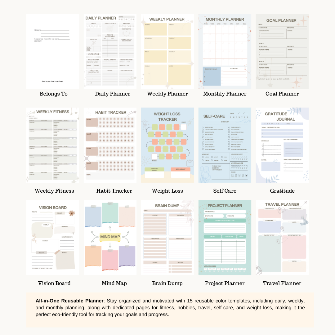 Infinote Shapes & Spaces Happiness Colourful Reusable Planner A5 size